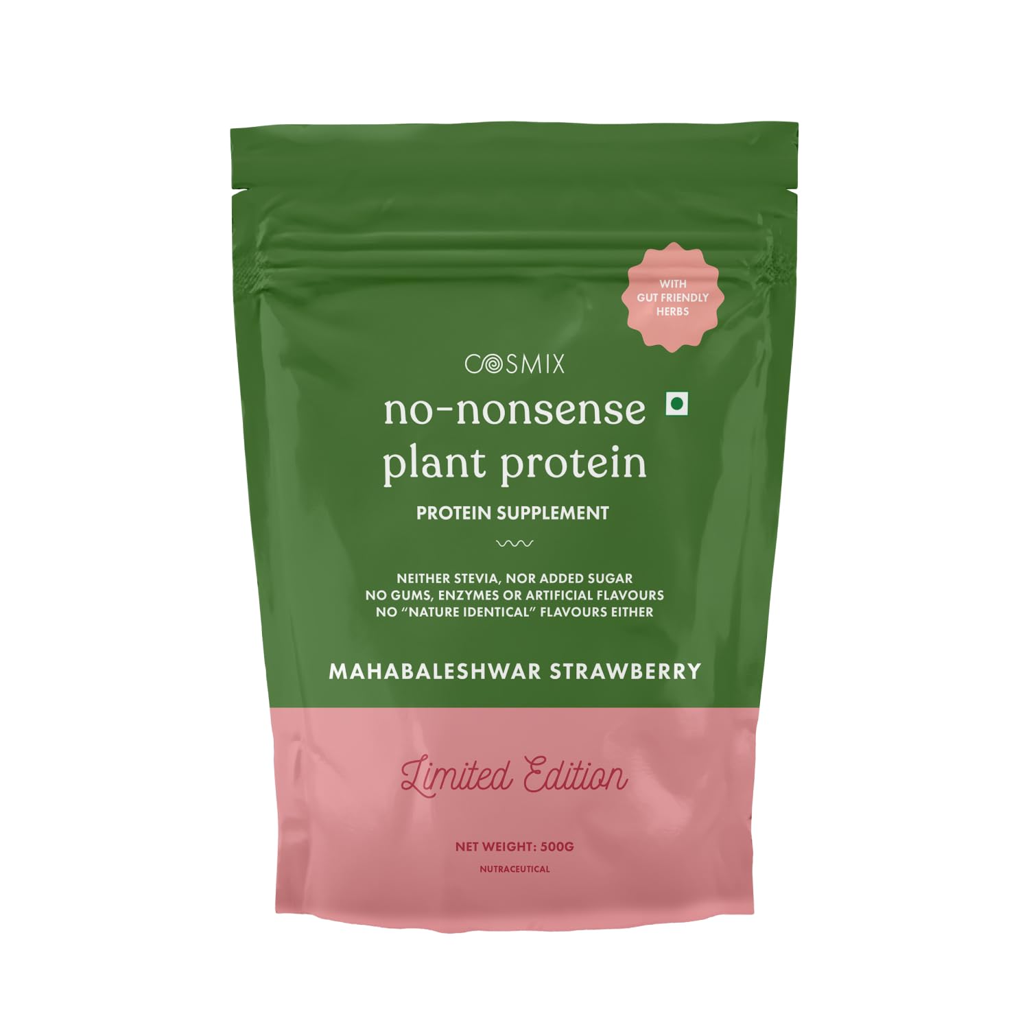 Cosmix No-Nonsense Plant Protein | 23g Protein/Serve | Mahabaleshwar Strawberry | Organic Pea & Rice Isolate | Vegan Protein 