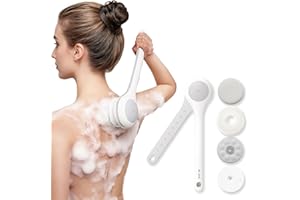 ‎OH,XIYU. Elektrische Rückenbürste, Rückenbürste Gentle Exfoliating, Langstielige Duschbürste, Rücken Eincremehilfe für Women Men Senioren, Deep Cleansing for All Skin Types, Hygienic and Good Foam-Perl Weiß