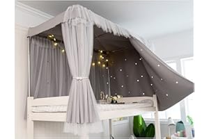 GossipBoy Bunk Bed Curtains, Canopy Bed Curtains, Blackout Curtains, Students Dormitory Tent for Cabin Bed with Nets Dustproof Blackout Cloth,Gray Openwork,Upper Bunk Curtain 1.5m