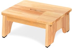 Trästegpall för vuxna och äldre med halkfria gummifötter, bärbart trästativ för badrum, kök, nattduksbord med mera (16 cm – ek)
