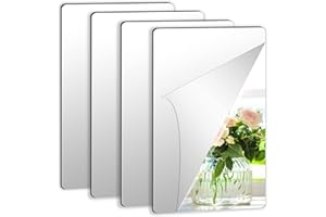 Augshy 4 Stück 15x23cm Selbstklebende Fliesenspiegel, Selbstklebende Flexibler Spiegel Nicht Glas DIY Acrylic Wanddekoration Dekospiegel Rahmenloser Wandspiegel