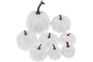 Kepfire 8pcs Artificial Velvet White Pumpkins Fake Halloween Handmade Fall Harvest Centerpiece Home Kitchen Decoration for Party Thanksgiving