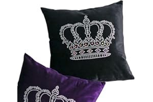 JK Home Velvet Hot Drilling Crown Sofa Cushion Bed Pillowcase Cover for Bedroom Hotel Wedding Black 45x45cm