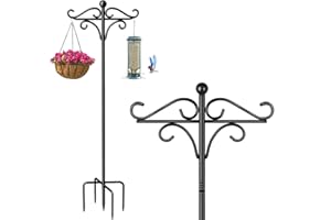 TEMOPOW Bird Feeder Pole Stand,76in Adjustable Double Shepherd's Hook,193cm Wild Bird Feeder Poles and Hangers, Free Standing Feeding Station for Garden(76in G, 1)