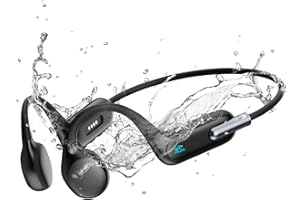 HIFI WALKER Casque Conduction Osseuse Natation Bluetooth 5.3, Écouteurs Piscine Étanches IPX8 avec MP3 32Go, Casque Sport Sans Fil Waterproof pour Course à Pied, Cyclisme, Nage, avec Micro, 8h Autonomie