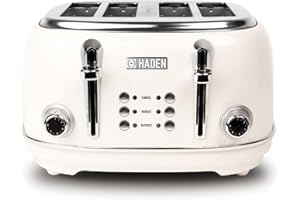 Haden Heritage White Toaster 4 slice - Variable Browning Control Toaster - Stainless Steel Housing - Reheat and Defrost Functions - Self Centring Function - 1370-1630W
