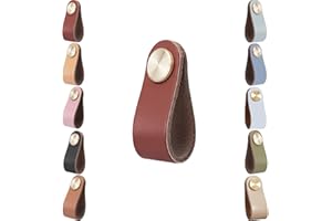 VOLESENI Leather Cabinet Knobs,4pcs Drawer Door Pulls Handles, Cupboard Cabinet Wardrobe Knobs, Anti-Collision Vintage Furniture Door Knobs for Kitchen Dresser