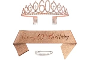 CEQINY Tiara szarfa na 60. urodziny, tiara i korona dla dziewczynki, diadem dla królowej, różowe złoto, księżnicza diadem, kryształ górski, opaski na głowę z grzebieniami, ślubne diademy, na wesele, bal, przyjęcie weselne, Boże Narodzenie