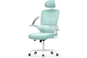 rattantree Office Desk Chair Ergonomic Chair, Computer Chair with Adjustable Headrest and Lumbar Support, Swivel Mesh Chair with Flip-up Armrests, High Back Work/Study PC Chair-Green