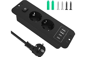 2-faldigt infällbart uttag med USB-C PD 20 W infällt uttag 4 000 W | Infällt grenuttag – bordsuttag med 4 USB-grenuttag, grenuttag, 2 m kabel
