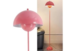 Alpinaluz Lampada da Terra in Metallo con Paralume Bombato – Design Retro Nordico – Luce Indiretta Verso il Basso – E27 – Interruttore a Pedale – Per Salotto e Interni (Rosa)