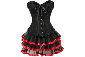 WEITING Abiti con Corsetto Overbust in Raso di Pizzo Abiti da Ballerina Showgirl Barlesque Corsetti e Bustini Lingerie Top per Donna Gonna Tutu Set