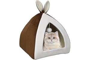 Vinnypet Niche pour Chat d’intérieur avec Lavable Oreiller Confortable Lit pour Animaux de Compagnie Tente pour Chat Panier Chat Maison avec Une Boule De Chat Amusante 45x45x43cm