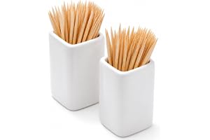 2 Pack Keramisk Tandpetare Tandpetare Hållare Tandpetshållare Fyrkantig Design Elegant Utseende Lätt att Rengöra Påfyllningsb