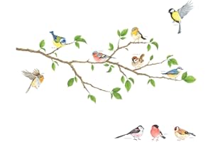 DECOWALL DA-1804 tatuaż ścienny z ptakami na gałęzi, naklejka ścienna, dekoracja ścienna do salonu, sypialni, pokoju dziecięcego