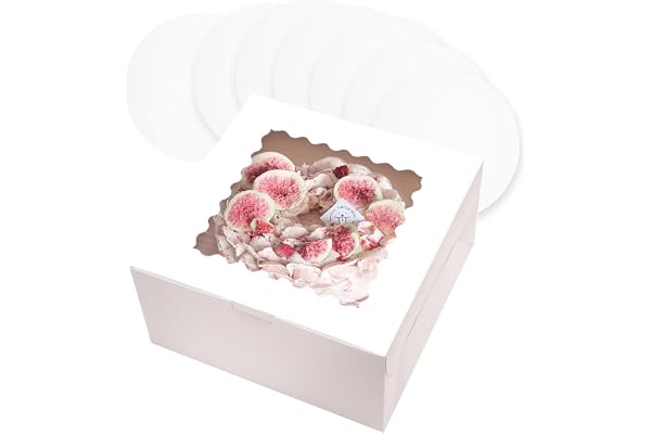 Gcardist 5-pack vita tårtlådor, 25,4 x 25,4 x 12,7 cm, med fönster, 5 uppsättningar vita runda plattor, tårtbehållare på 25,4 cm