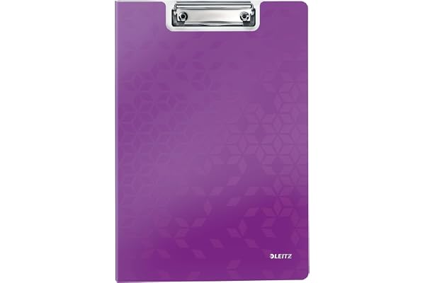 Leitz – Porte-bloc avec Rabat A4, Capacité 75 Feuilles, Clip Métallique Solide, Pochette Supplémentaire, Polyfoam Léger et Durable, Violet WOW, 41990062