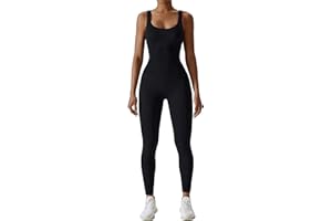 ADISPUTENT Womens Yoga Bodycon Jumpsuit Ribbed Square Neck Sleeveless Sport Romper leotard Bodysuit One Piece Work Out Playsuit Onesies All in One Jumpsuit