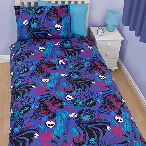 REVERSIABLE ROTARY MONSTER HIGH BEASTIES DOUBLE BED DUVET SET QUILT COVER SET PURPLE WHITE SKULLS CHLOE FRANKIE