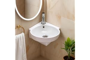 GO BATHROOMS Compact Corner Wall Hung Basin Sink with Single Tap Hole Space-Saving Cloakroom Hand Wash Basin White Ceramic Corner Sink for Small Bathrooms & En-suites 370mm x 395mm