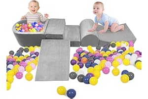 hoopyosms Blocchi di Arrampicata in Schiuma per Bambini, Parco Giochi in Schiuma Vellutata e Piscina con 100 Palline, Set di Giochi Morbidi per Bambini, Percorso Ad Ostacoli con Piscina di Palline