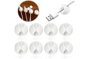 FAVSON Silicone cable management holders, Adhesive Cable Management Cord Organiser, Cable Clips Holders for desk, power cable, headphone cable, TV cable, Home office (8 White)
