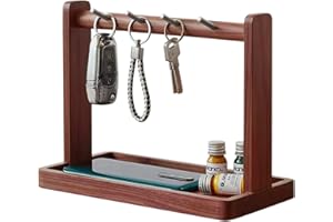 Robomanor Geschenke für Mama Holz Schmucktablett mit 4 Hängeorganizer,Nachttisch Organizer Tisch Kommode Bad Deko Schale,Geschenke für Männer Geschenke für Papa