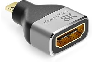 deleyCON Adapter Micro HDMI Złącze Kabla Łączącego 8K@60Hz / 4K@120Hz UHD 7680x4320 Aluminium HDMI 2.1 ARC HDR10+ Dolby Vision VRR ALLM 48 Gb/s Szary Czarny