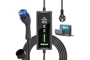 bokman Cable Recharge Voiture Electrique, Type 2 EV Portable Chargeur 2 Pin IP67 Imperméable avec Écran | 3,6kW | 6-16A | 8 Mètres | avec Sac de Transport et Serviette