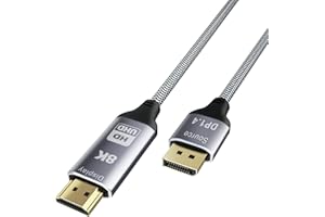 CABLEDECONN DisplayPort 1.4 na HDMI 2.1 8K kabel 2 m konwerter 8K 30 Hz 4K 120 Hz, kompatybilny kierunkowo z DisplayPort PC i wyświetlaczami HDMI