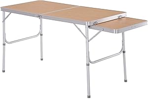 Outsunny Table Pliante Table de Camping Table de Jardin avec rallonge Hauteur réglable Aluminium MDF Imitation Bambou