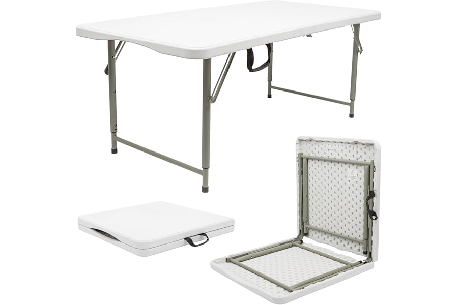 Harbour Housewares Rectangle Folding Trestle Table - 120cm (4ft) - White - Height Adjustable Outdoor Folding Table for Picnic, BBQ, Garden, Camping, Wedding