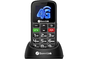 SweetLink 4G Telefono Cellulare per Anziani con Tasti Grandi, LTE Senior Telefoni Cellulari Anziani con Base di Ricarica, Funzione SOS, Fotocamera, Volume Alto, Dual Nano SIM, Nero