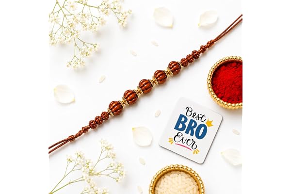 eCraftIndia Golden Brown Beads Designer Rakhi for Brother With Gift Combo Set | Raksha Bandhan Rakhi for Bhai Bhaiya | Best B