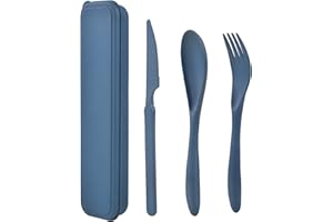 Noewmub Travel Utensils with Case, Reusable Plastic Cutlery, Travel Cutlery Set, Flatware Set for Travel Work School Picnic Camping or Daily Use (Blue)