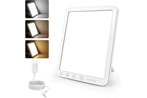 CALDARAX Lampa do terapii światłem 15000 lx, lampa do światła dziennego bez UV, 3 temperatury barwowe, 5 poziomów jasności i 6 timerów, funkcja pamięci, do domu i biura