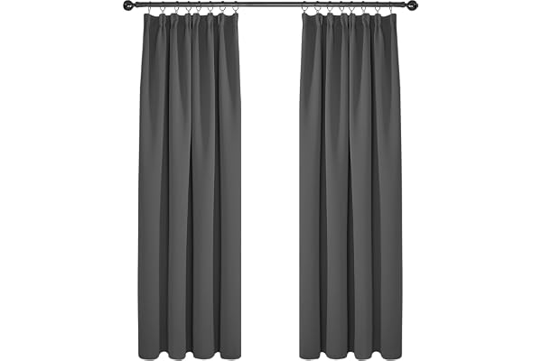 Deconovo Lot de 2 Rideaux L’h?tel Restaurant Cuisine Occultants Galon Fronceur Rideau Décoratif Salon Balcon Désign Moderne Gris Foncé 117x138cm
