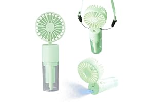 FANGEHONG Ventilateur portable 3 en 1, ventilateur de table avec vaporisateur d'eau et cordon, 4 vitesses, ventilateur rechargeable, cou pliable jusqu'à 180 degrés, résistance 6-8 heures (vert)