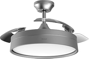 Cecotec Ventilatore da soffitto con luce e pale retrattili Energysilence Aero 4200 Invisible Steel. Motore CC 30 W, diametro di 42", timer, 6 velocità, telecomando, modalità inverno-estate, in acciaio