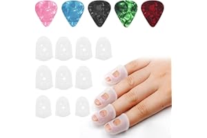 PFLYPF 10 protezioni per dita in silicone con 5 plettri per chitarra, protezioni per dita per chitarra, protezioni per dita antiscivolo e trasparenti