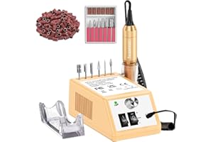 JIASHENG Nail Drill, Electric Nail Files Professional,20000rpm Nail Drill Set for Acrylic Gel Nails Kit, Portable Manicure Pedicure Kit with Sanding Bands and Nail Drill Bits Salon and Home Use(Gold)