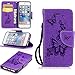 Produktbild Lonchee iPhone 5 5S 5G / iPhone SE Wallet Tasche Brieftasche Schutzhülle , geprägten Prägung Muster Design Hochwertige PU Leder Folio Tasche Case Hülle im Bookstyle mit Standfunktion Kredit Kartenfächer Abnehmbare Handschlaufe(lila Schmetterling Prägung)