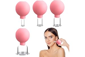 YOYIAG Lot de 4 ventouses verre avec boule d'aspiration sans feu - Avec ventouse - Pour massage - Avec forte puissance d'aspiration - Avec boule d'aspiration contre les tensions la cellulite (rose)