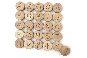 HERZWILD 52pz perline Alfabeto in Legno, Perline Alfabeto Legno Naturale 12 mm Perline in Legno con Lettere A-Z per Filettatura e creazione Gioielli per Braccialetti Fai da Te Gioielli