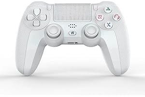 NK Pack Controller PS4/PS3/PC/Mobil Inalämbrico Wireless Controller, Dualshock und 6-Achsen-Sensor, inkl. Kabel und 8 Joystick Grips, Tragetasche, Weiß