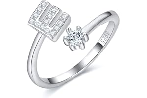 CRYSLOVE Anello da Donna Iniziale in Argento 925 Dalla A Alla Z di Anello Aperto Regolabile Lettera Captiale Argento,Regalo di Compleanno per la Festa Della Mamma