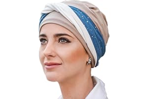 CAREBELL Turbante Oncológico Modelo Elegance – Diseño Blue Gold, Bambú Suave y Transpirable, Hecho a Mano en España, Especial para Quimioterapia, Alopecia y Piel Sensible