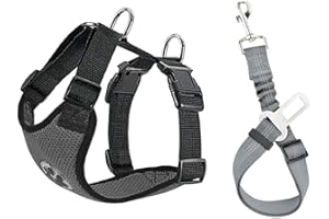 SlowTon Arnés de Coche para Perros con cinturón de Seguridad, Arnés de Seguridad para Perro, arnes Perro,Correa elástica Ajustable y Forro de Tela Transpirable en el vehículo