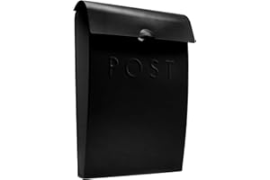 MAISON & WHITE Wall Mounted Post Box | Glossy Finish Postbox | Galvanised Steel Outdoor Mailbox | Lockable Weatherproof Outside Postbox | Letterbox for Wall | M&W (Black)