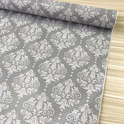 SimpleLife4U LoveFaye Grey and White Contact Paper for Cabinets Damask Shelf Drawer Liner Roll Easy Apply 17.7 Inch by 13 Feet